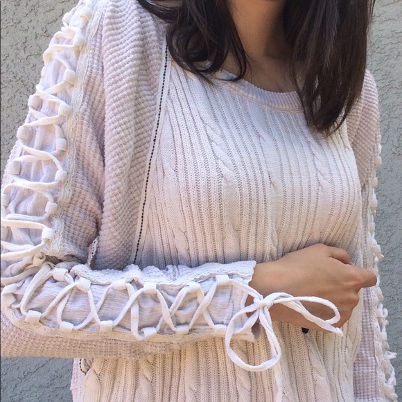 Lace Up Long Sleeve Knit High Low PullOver Sweater - Picture 4 of 5